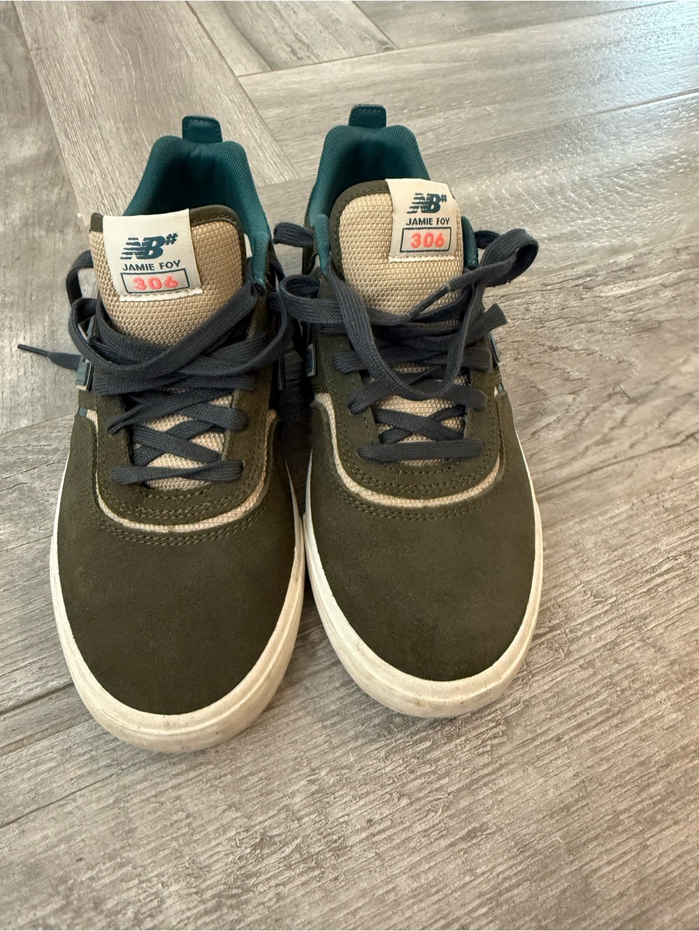 New Balance Men’s Olive Green and Cream Sneakers